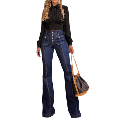 lusailstore - Women's high-rise button-pocket jeans