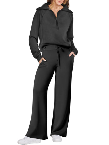 lusailstore - Women's Navy Collar Half Zip Suit