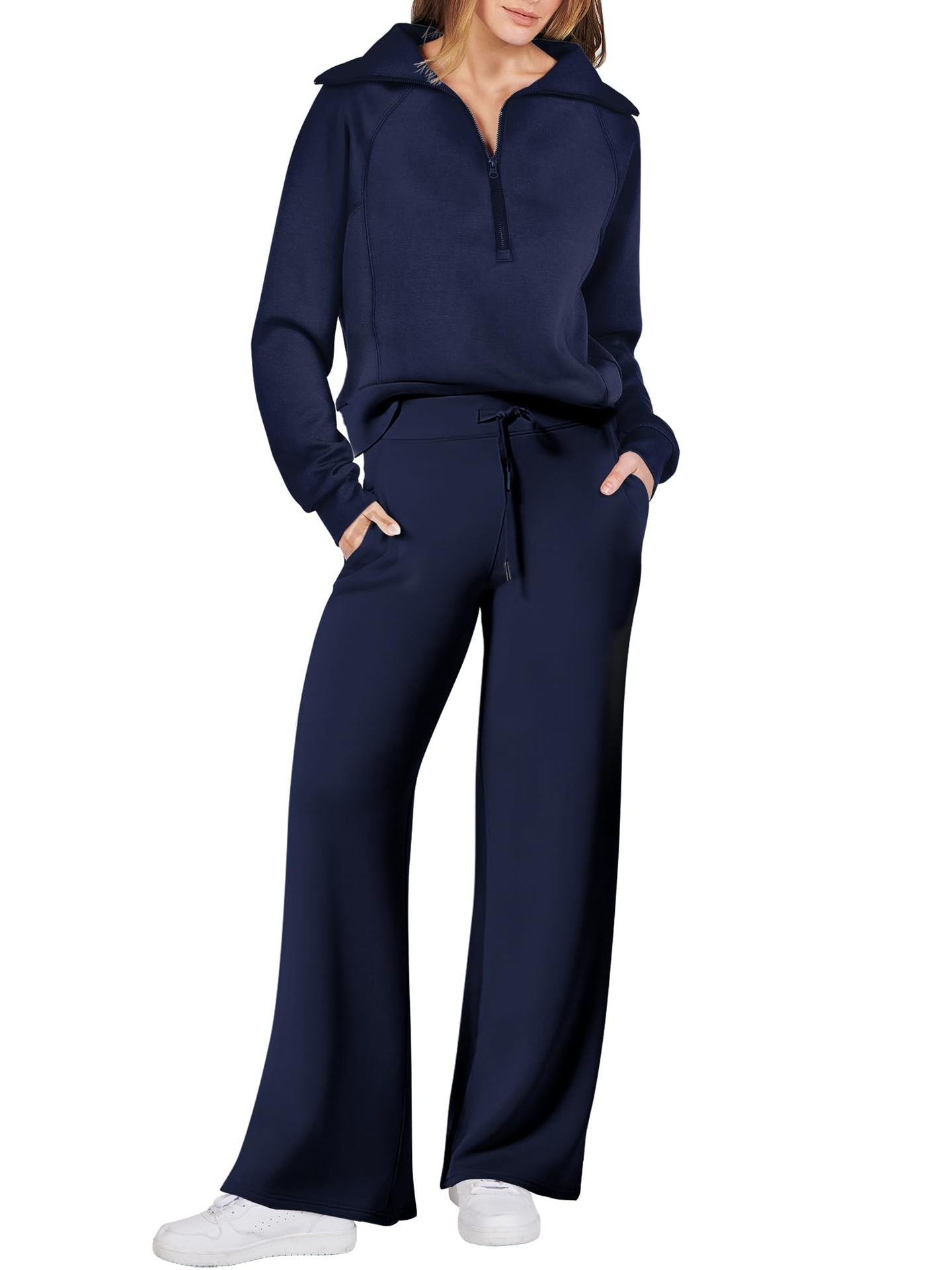 lusailstore - Women's Navy Collar Half Zip Suit