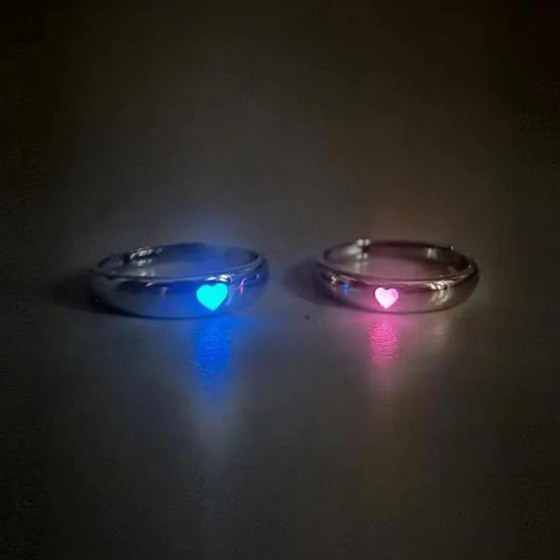 lusailstore - Glow in Dark Matching Hearts Couple Rings Set