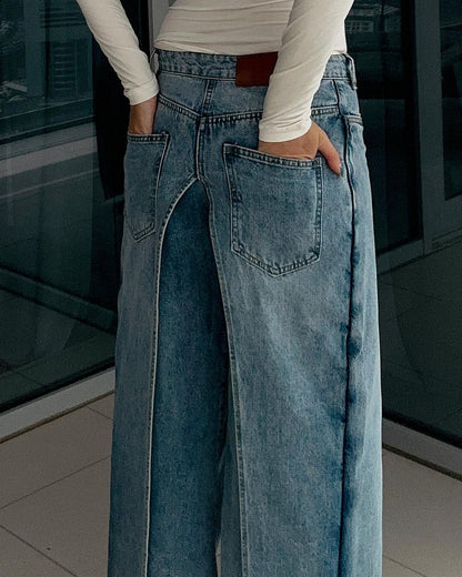 lusailstore - Fake two-piece high-end hot girl denim skirt