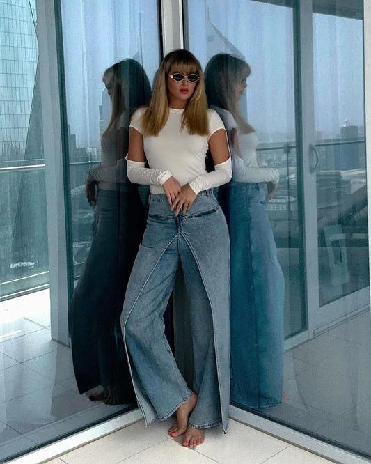 lusailstore - Fake two-piece high-end hot girl denim skirt