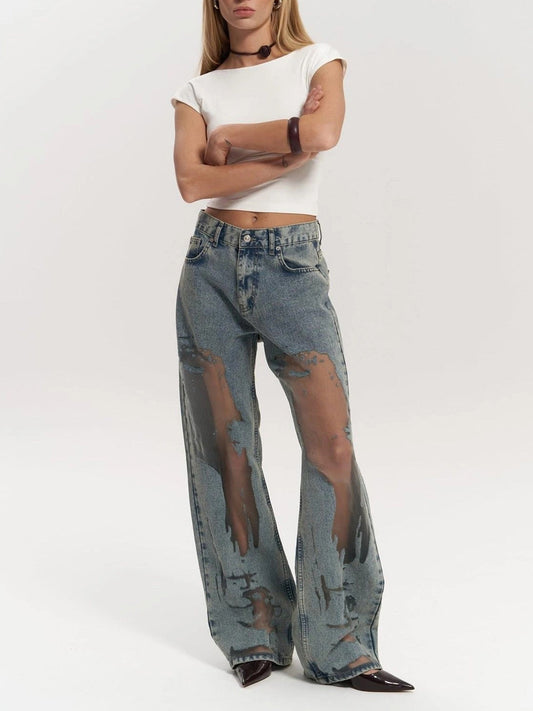 lusailstore - blue hollow jeans