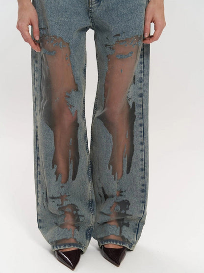 lusailstore - blue hollow jeans