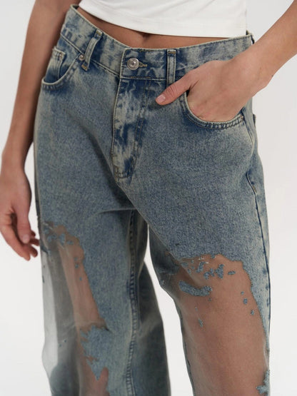 lusailstore - blue hollow jeans