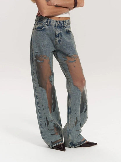 lusailstore - blue hollow jeans