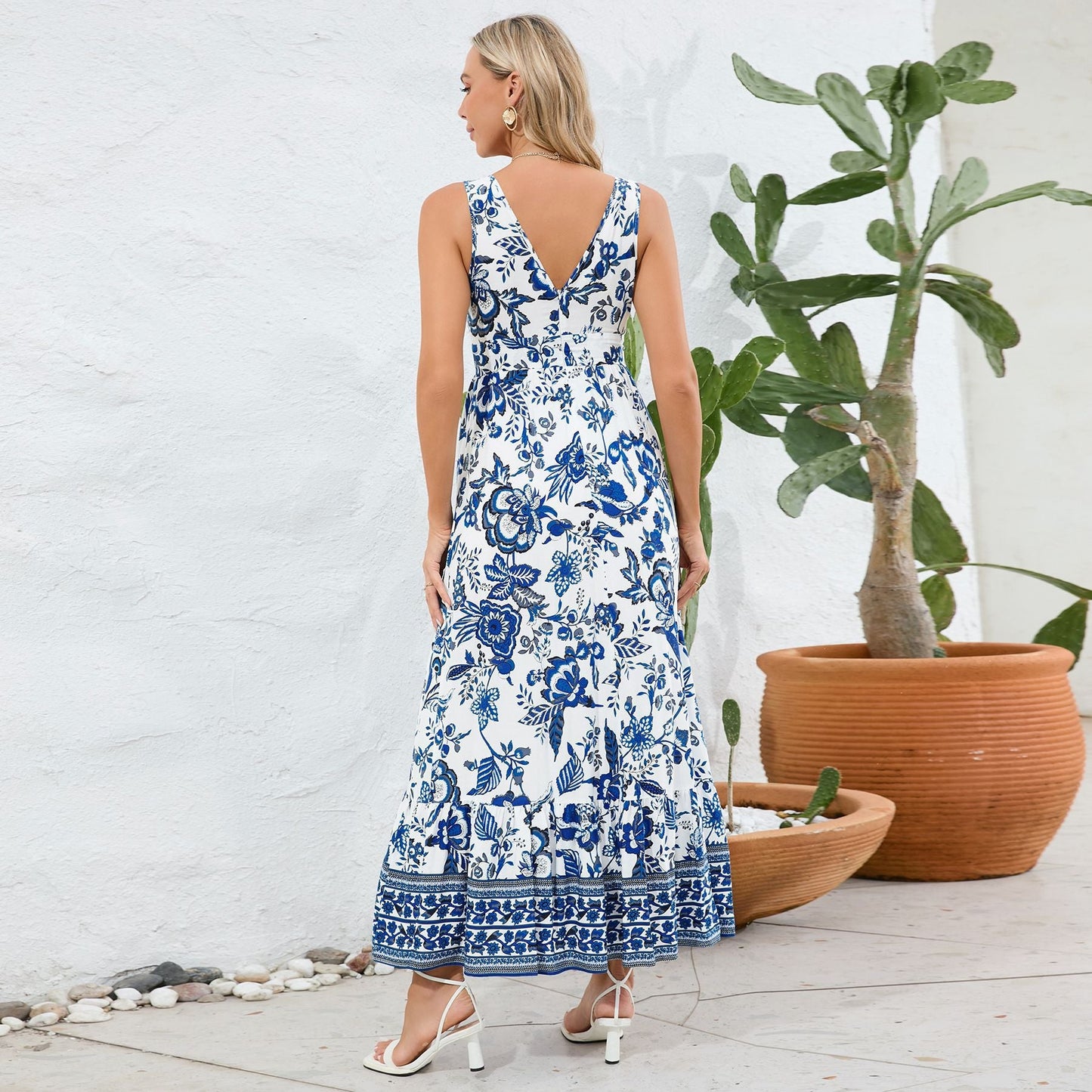 lusailstore - Vintage Floral Print Summer Maxi Dress