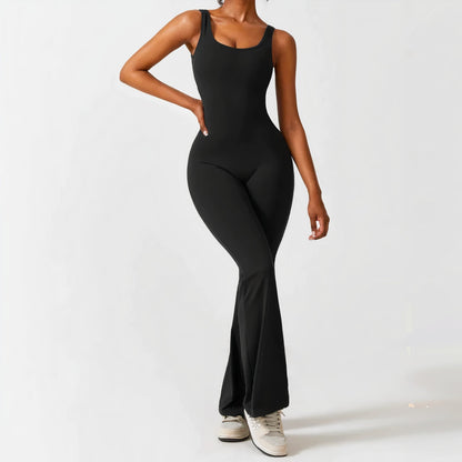 lusailstore - Scrunch V-Back Flared Jumpsuit