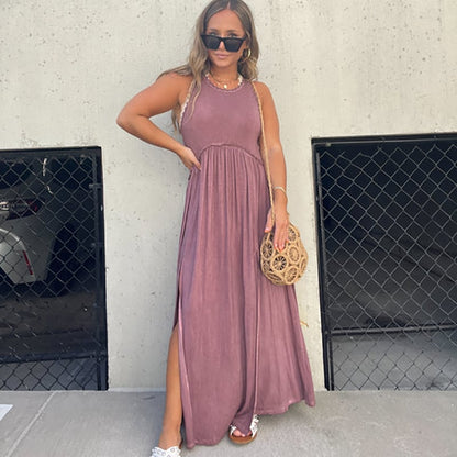 lusailstore- Slit Casual Simple Loose Maxi Long Dress