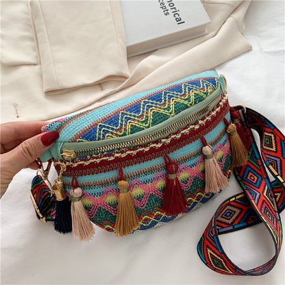 lusailstore - Colorful Woven Waist/Shoulder Bag