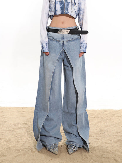 lusailstore - Fake two-piece high-end hot girl denim skirt