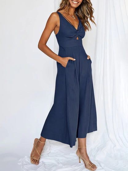 lusailstore - Hot Sales V Neck Cutout High-Waist Jumpsuits