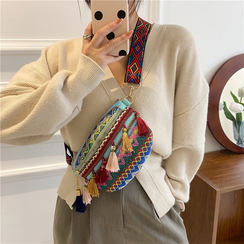 lusailstore - Colorful Woven Waist/Shoulder Bag