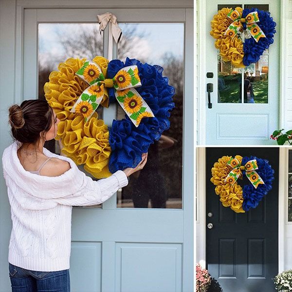 lusailstore - ukrainian flag sunflower front door wreaths