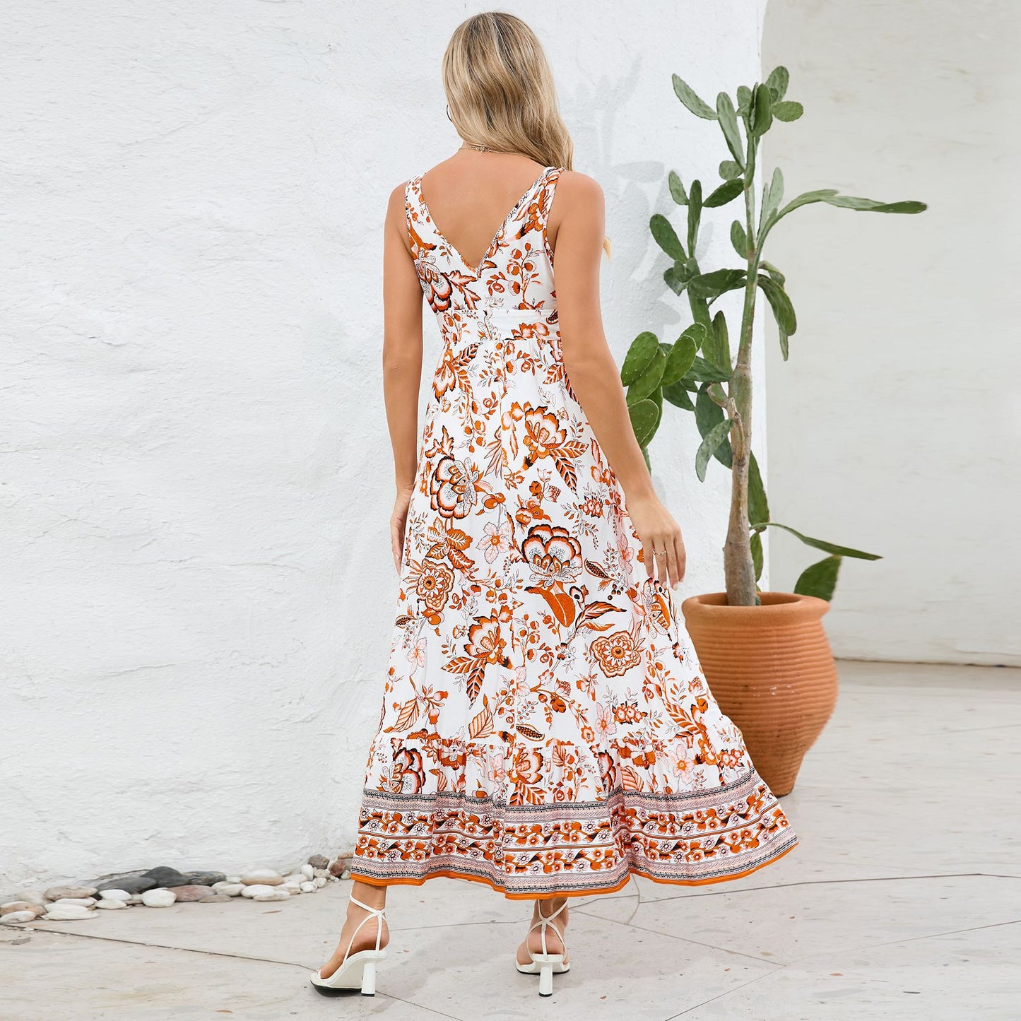 lusailstore - Vintage Floral Print Summer Maxi Dress