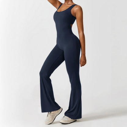 lusailstore - Scrunch V-Back Flared Jumpsuit