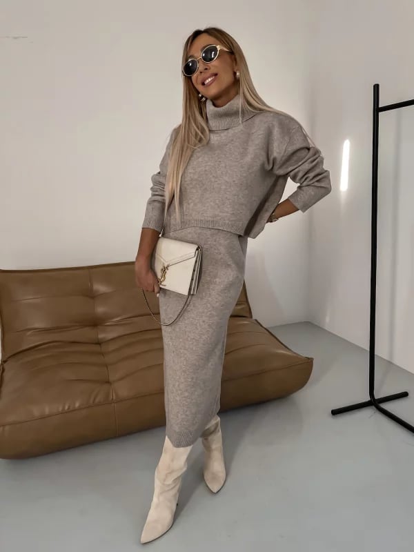 lusailstore - Dress and Turtle Neck Sweater Set