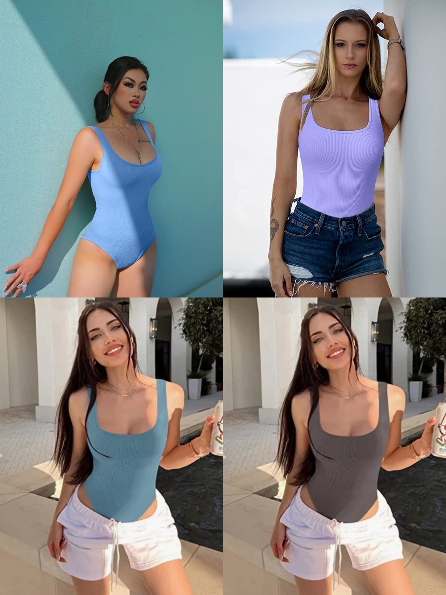 lusailstore - U-neck sleeveless tank top bodysuits