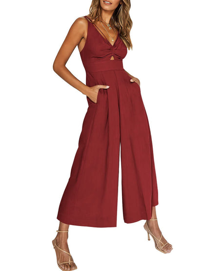 lusailstore - Hot Sales V Neck Cutout High-Waist Jumpsuits