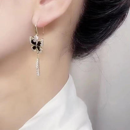 lusailstore-Crystal Butterfly Tassel Earrings