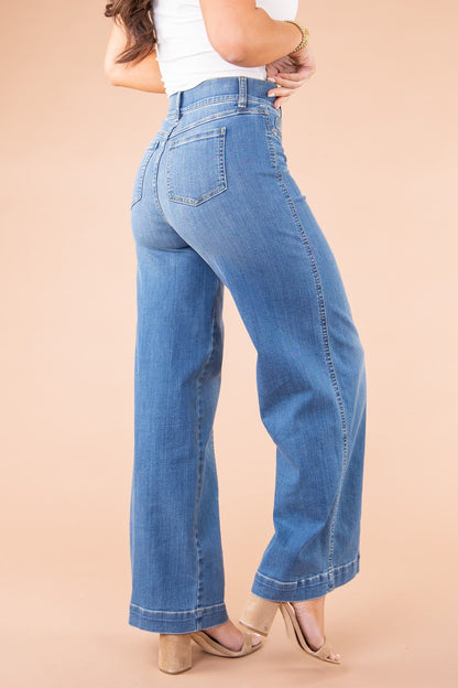 lusailstore - Vintage style sewn front wide leg jeans