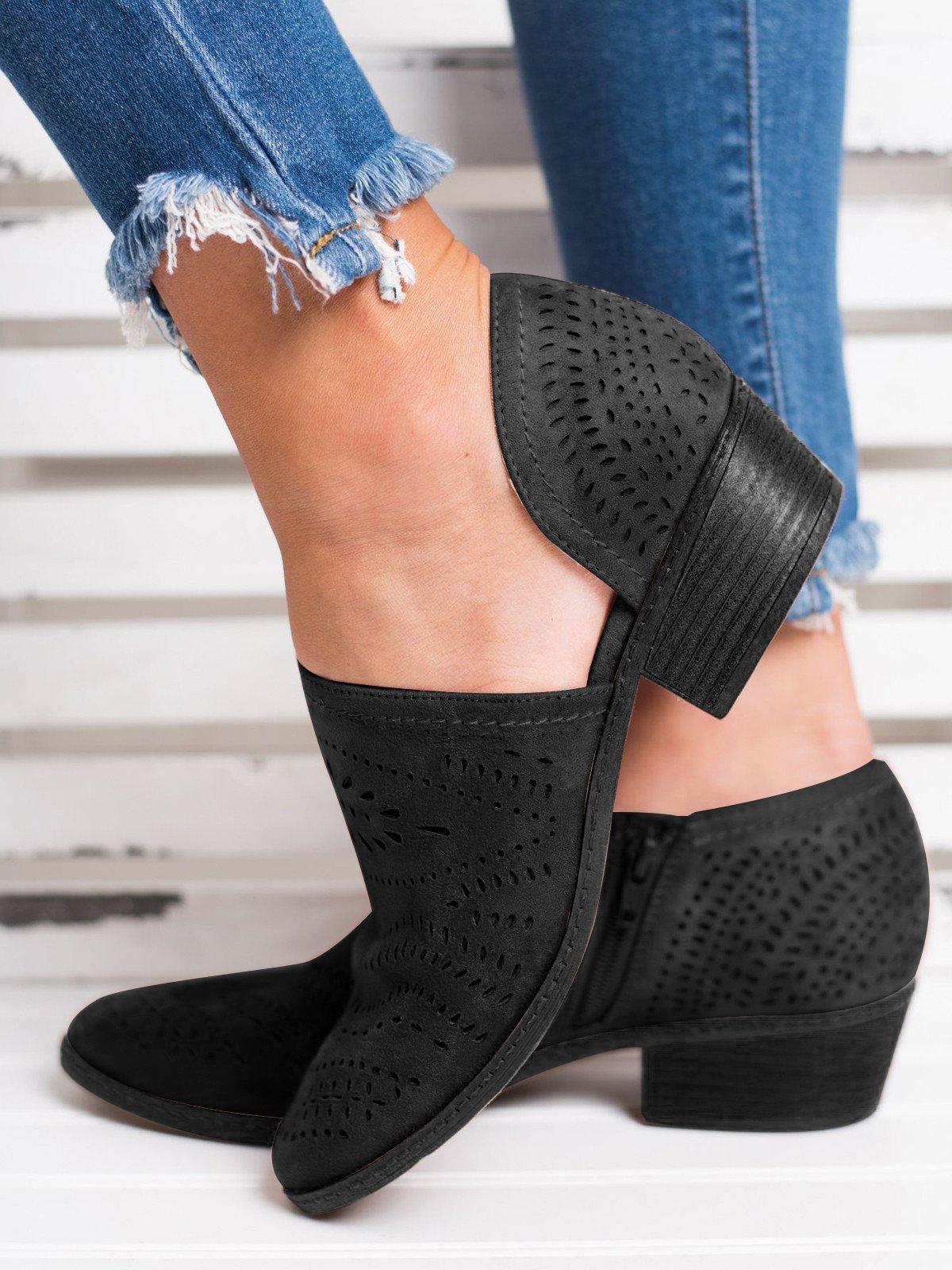 lusailstore - Faux Suede Zipper Ankle Boots