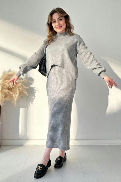 lusailstore - Short Sweater Knit Dress Set