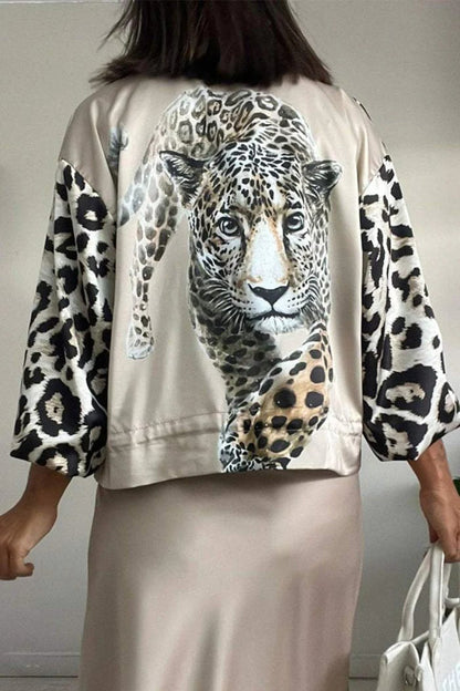 lusailstore - Leopard print drawstring bomber jacket