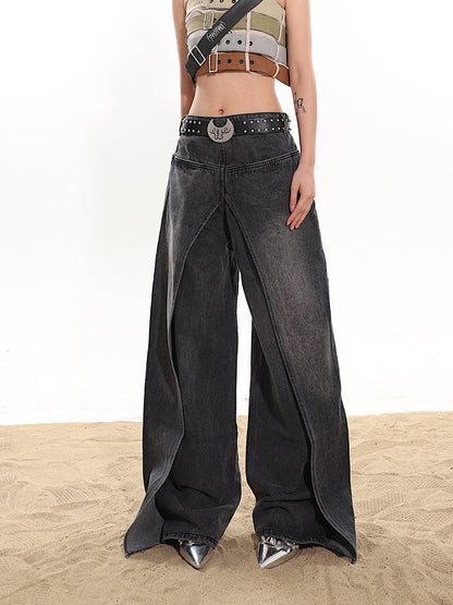 lusailstore - Fake two-piece high-end hot girl denim skirt