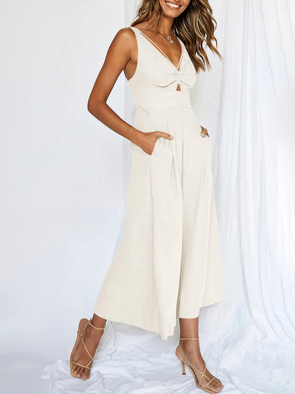 lusailstore - Hot Sales V Neck Cutout High-Waist Jumpsuits