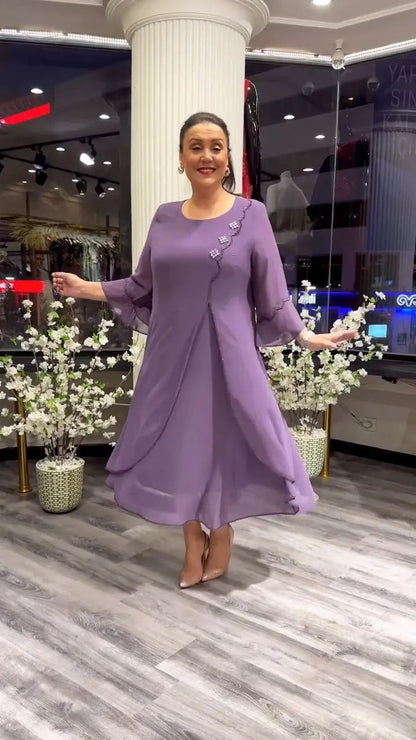 lusailstore - Women's chiffon solid color loose dress