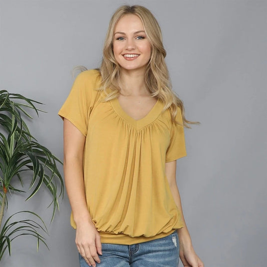 💃Huge Sale 53% OFF🔥Solid Color Pleat Design T-shirt Top