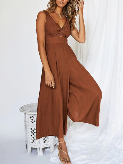 lusailstore - Hot Sales V Neck Cutout High-Waist Jumpsuits