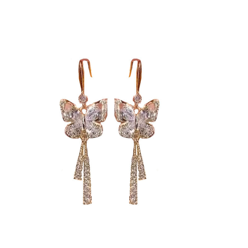 lusailstore-Crystal Butterfly Tassel Earrings