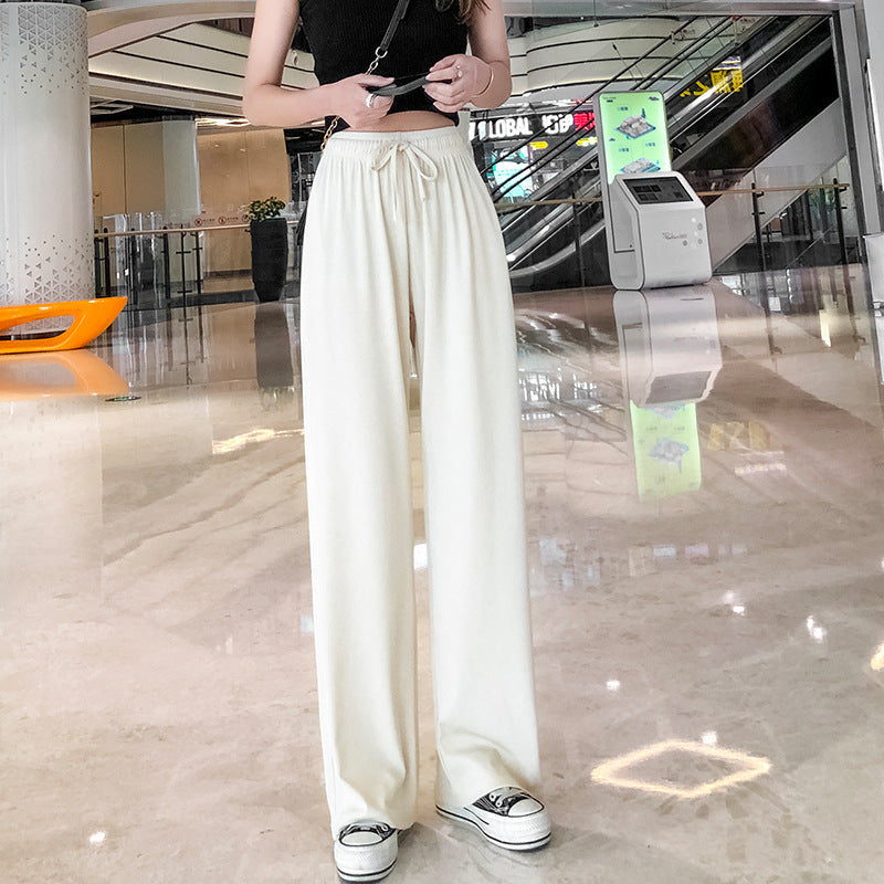 lusailstore - Drawstring Ice Silk Wide-Leg Lounge Pants