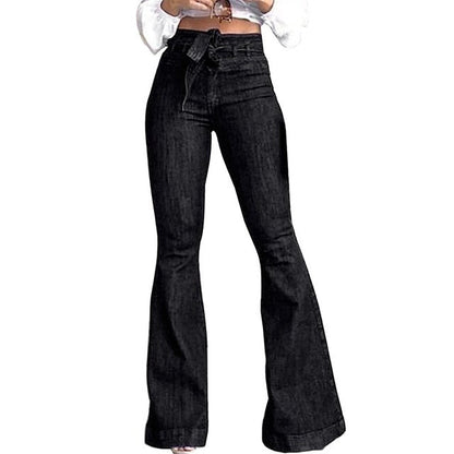 lusailstore - Women High Waist Bandage Wide Leg Denim Jeans