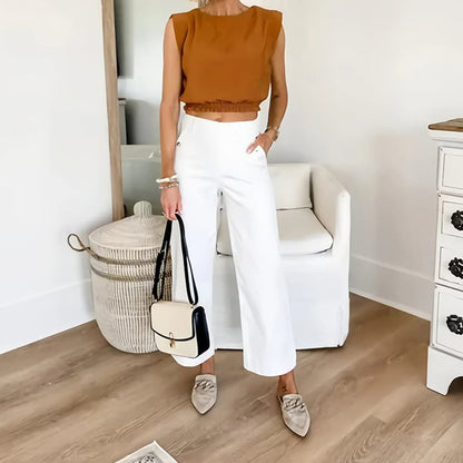 lusailstore - Stretch Twill Cropped Wide Leg Pants