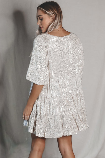 lusailstore- Sequin Baby Doll Dress