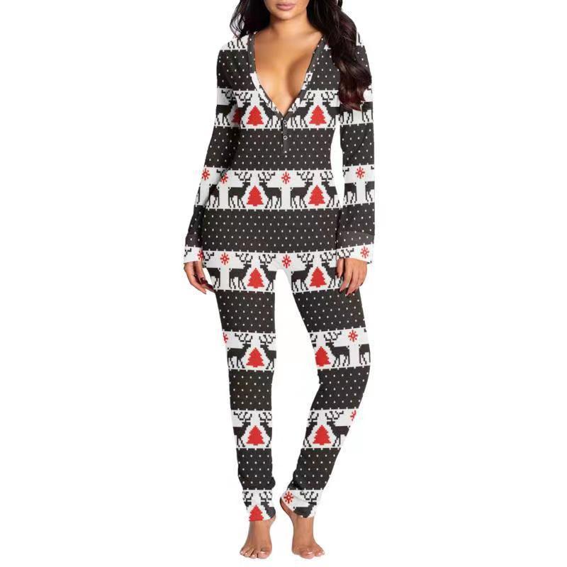 lusailstore - Christmas Button Flap Sexy Jumpsuit For Women