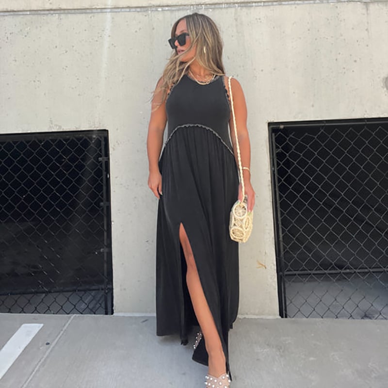 lusailstore- Slit Casual Simple Loose Maxi Long Dress