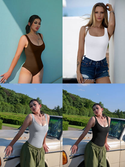 lusailstore - U-neck sleeveless tank top bodysuits