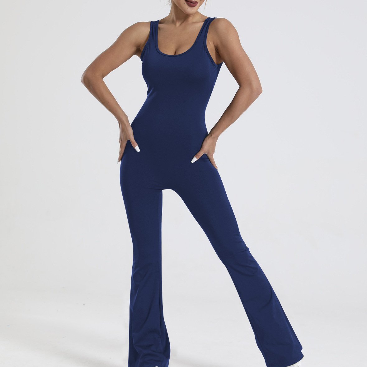 lusailstore - Scrunch V-Back Flared Jumpsuit