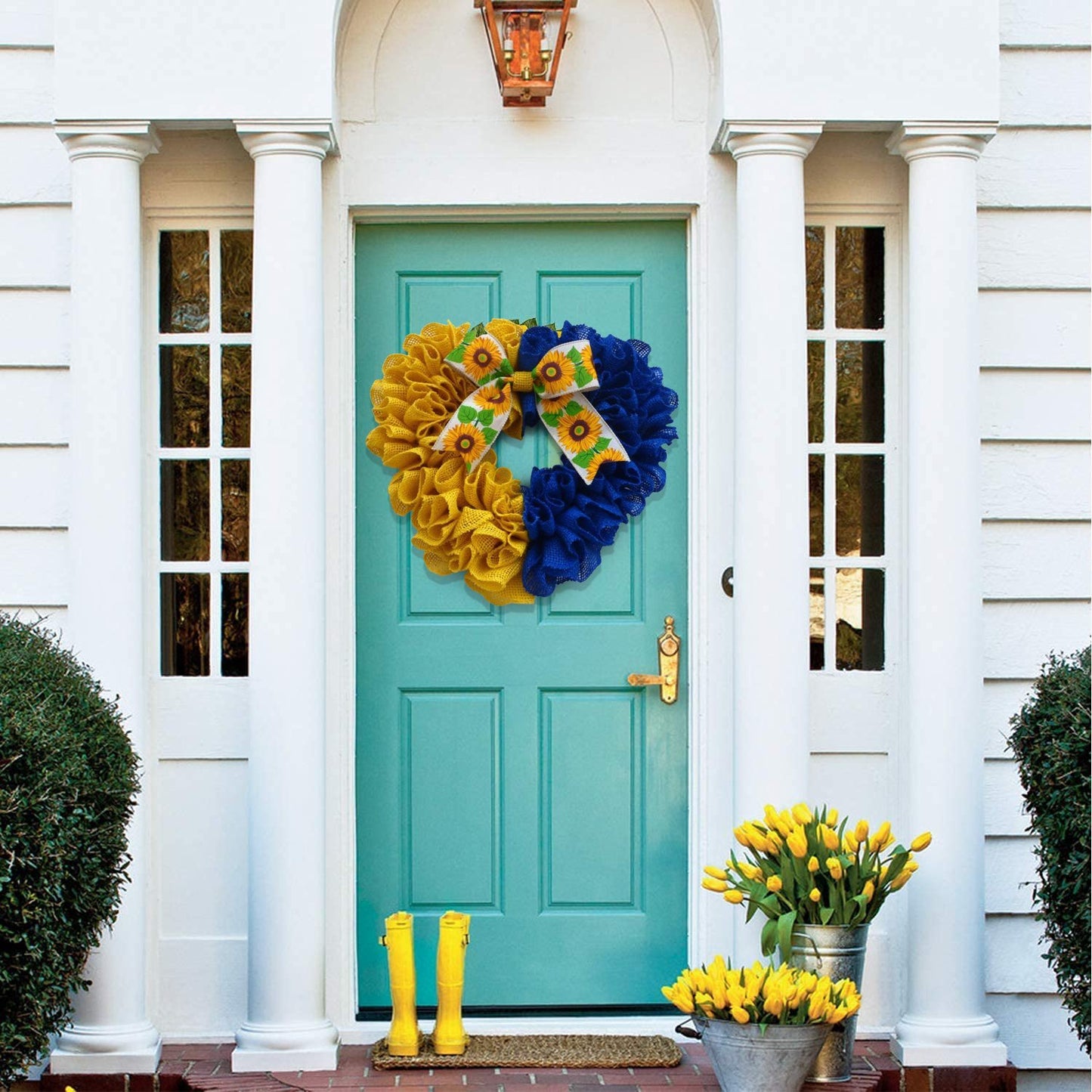 lusailstore - ukrainian flag sunflower front door wreaths