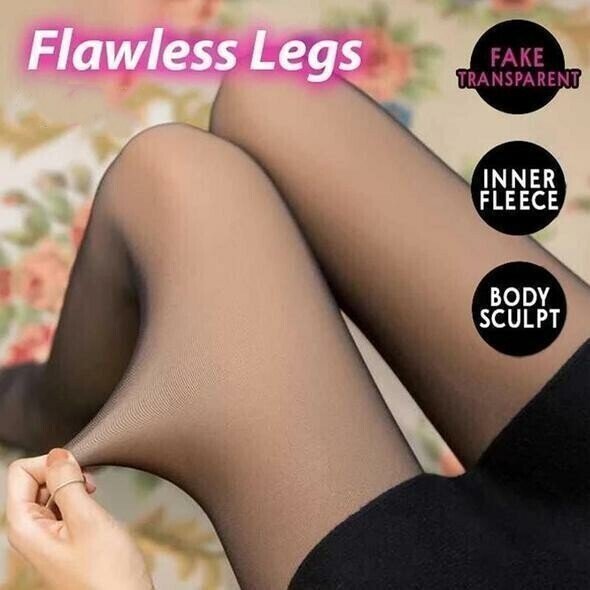 lusailstore - Flawless Legs Fake Translucent Warm Plush Lined Elastic Tights