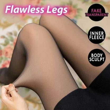 lusailstore - Flawless Legs Fake Translucent Warm Plush Lined Elastic Tights