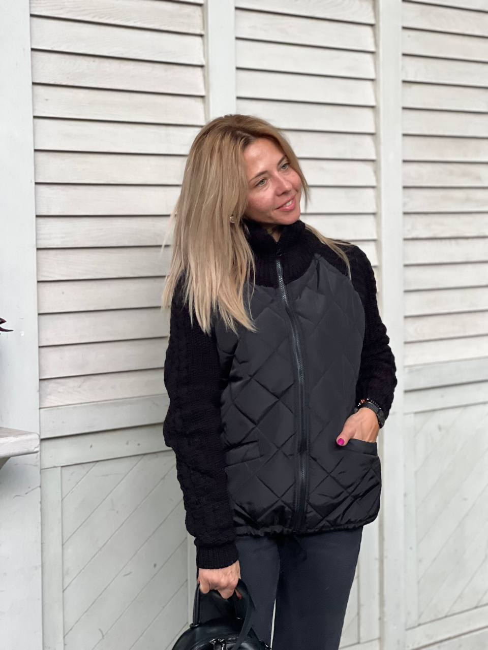 lusailstore -Women's knitted patchwork jacket