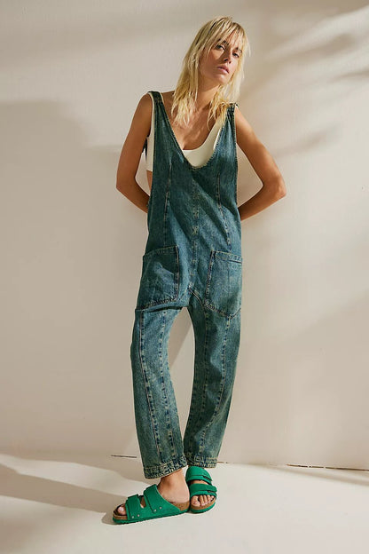 lusailstore- Denim Jumpsuit With Pockets