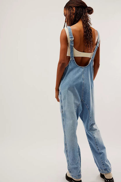 lusailstore- Denim Jumpsuit With Pockets