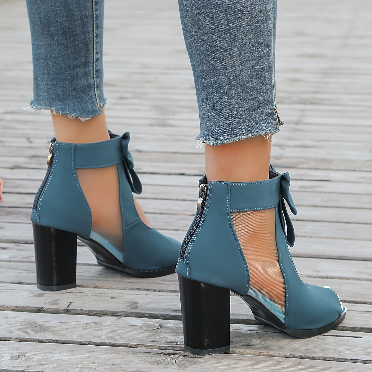 lusailstore- Stylish open toe hollow back zipper high heels