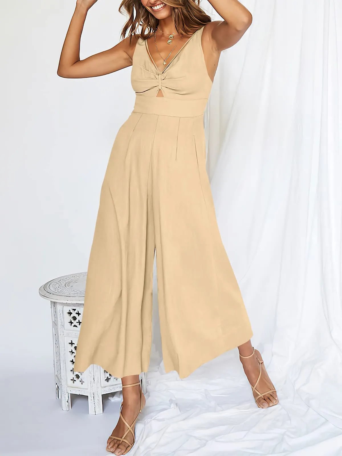 lusailstore - Hot Sales V Neck Cutout High-Waist Jumpsuits